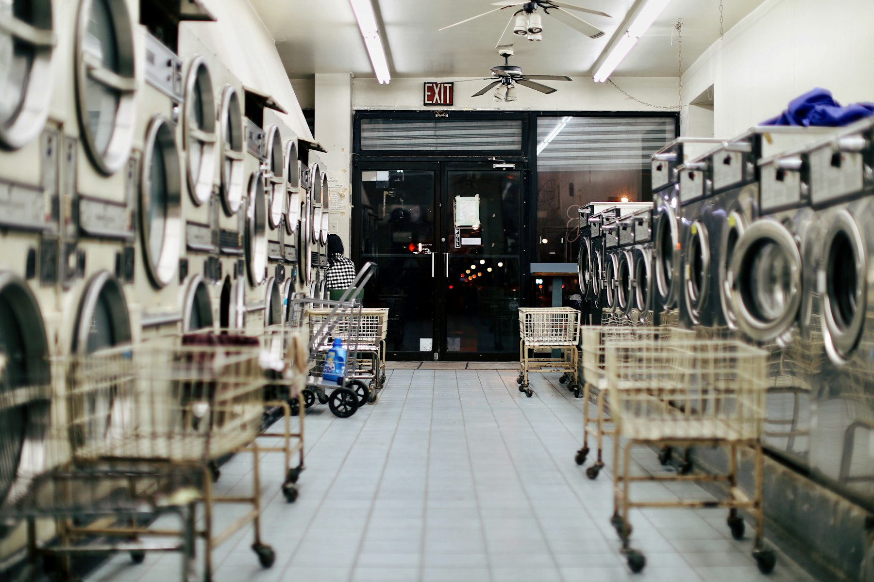 Modern dryer row inside renovated laundromat